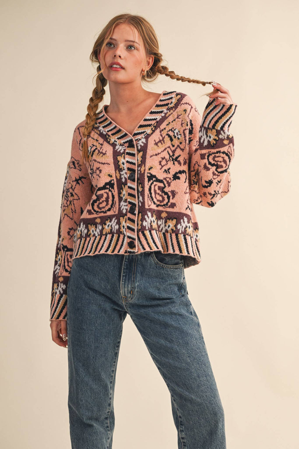 Paisley Knit Sweater Cardigan