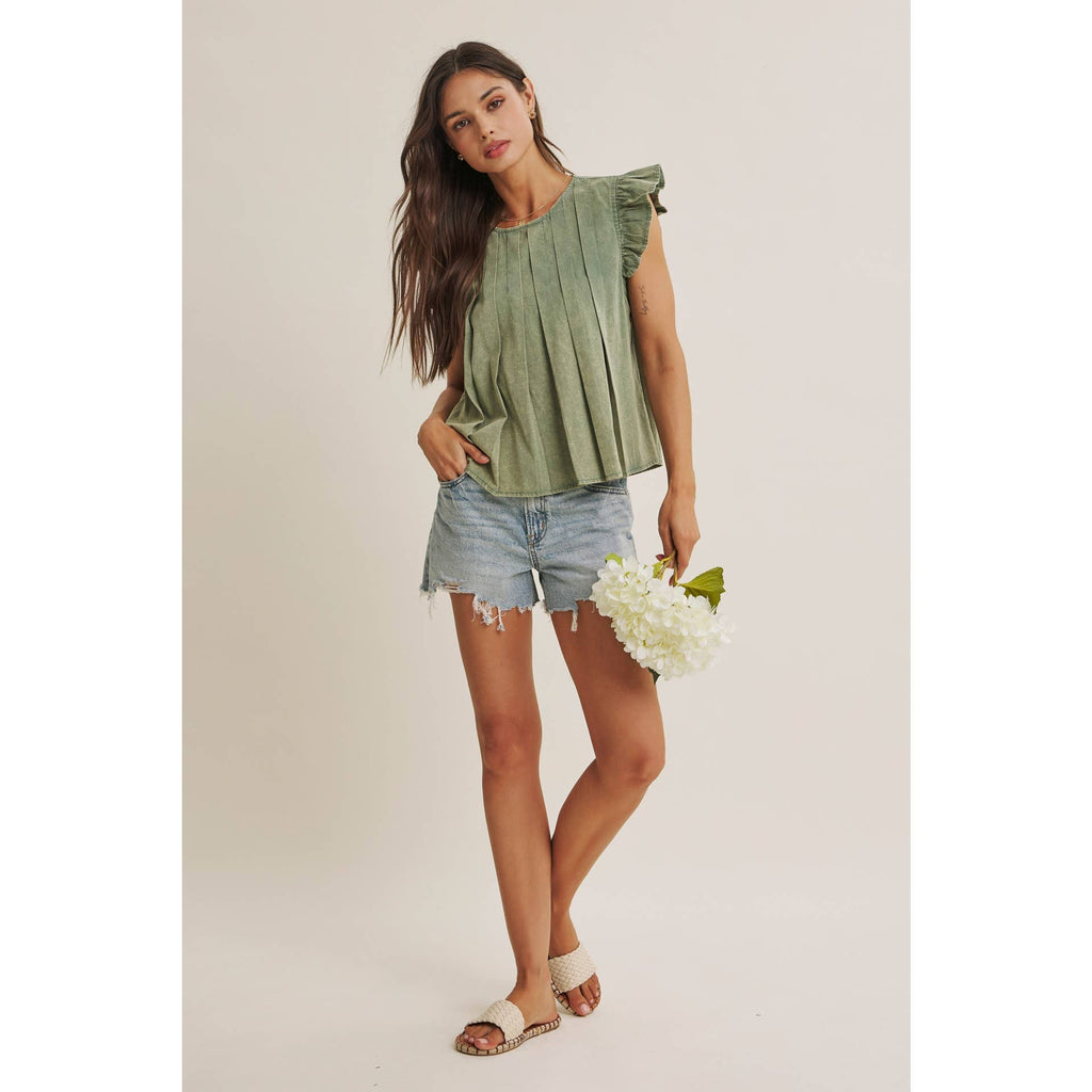 Mineral-washed Pleated Blouse