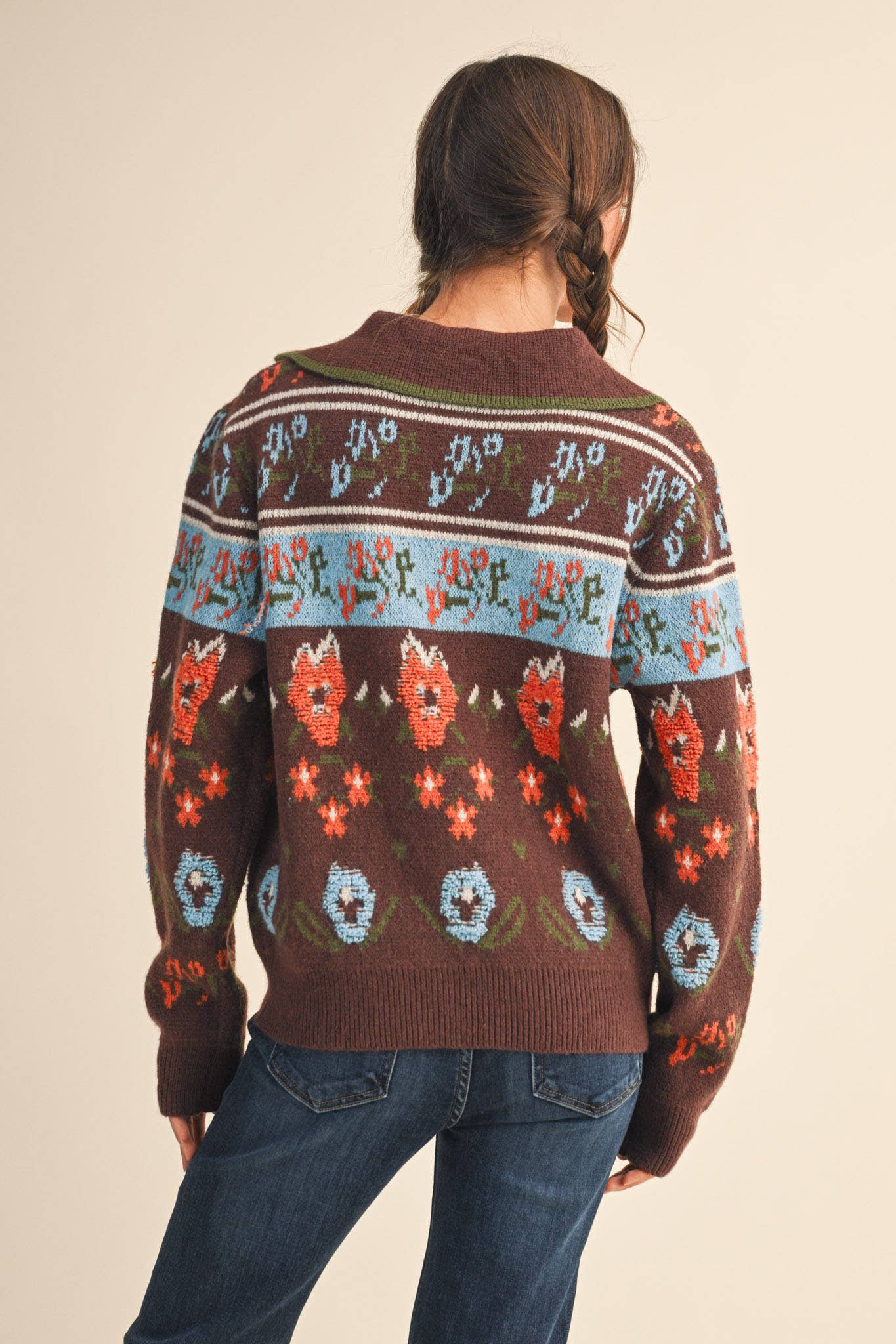 Floral Knit Collared Sweater