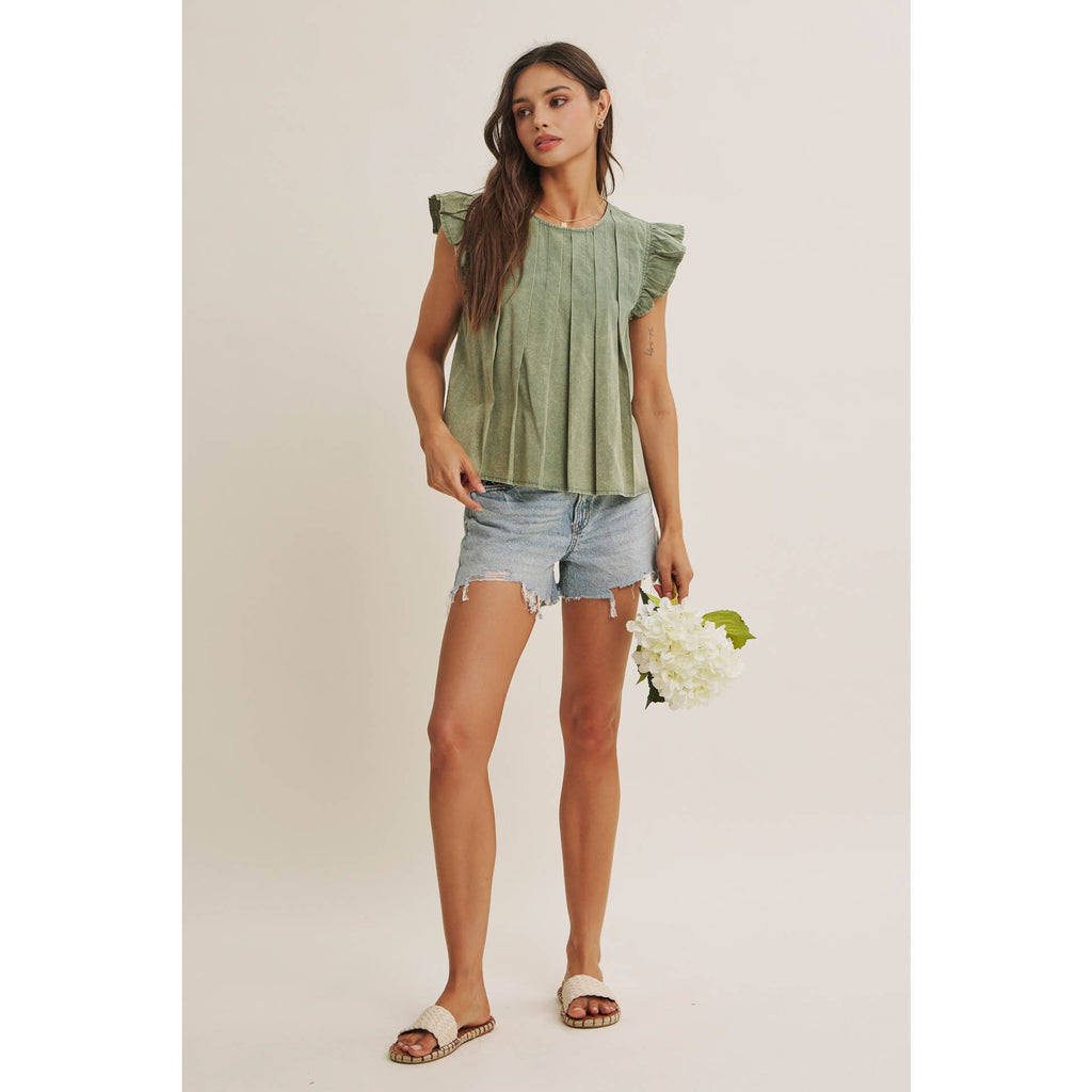 Mineral-washed Pleated Blouse