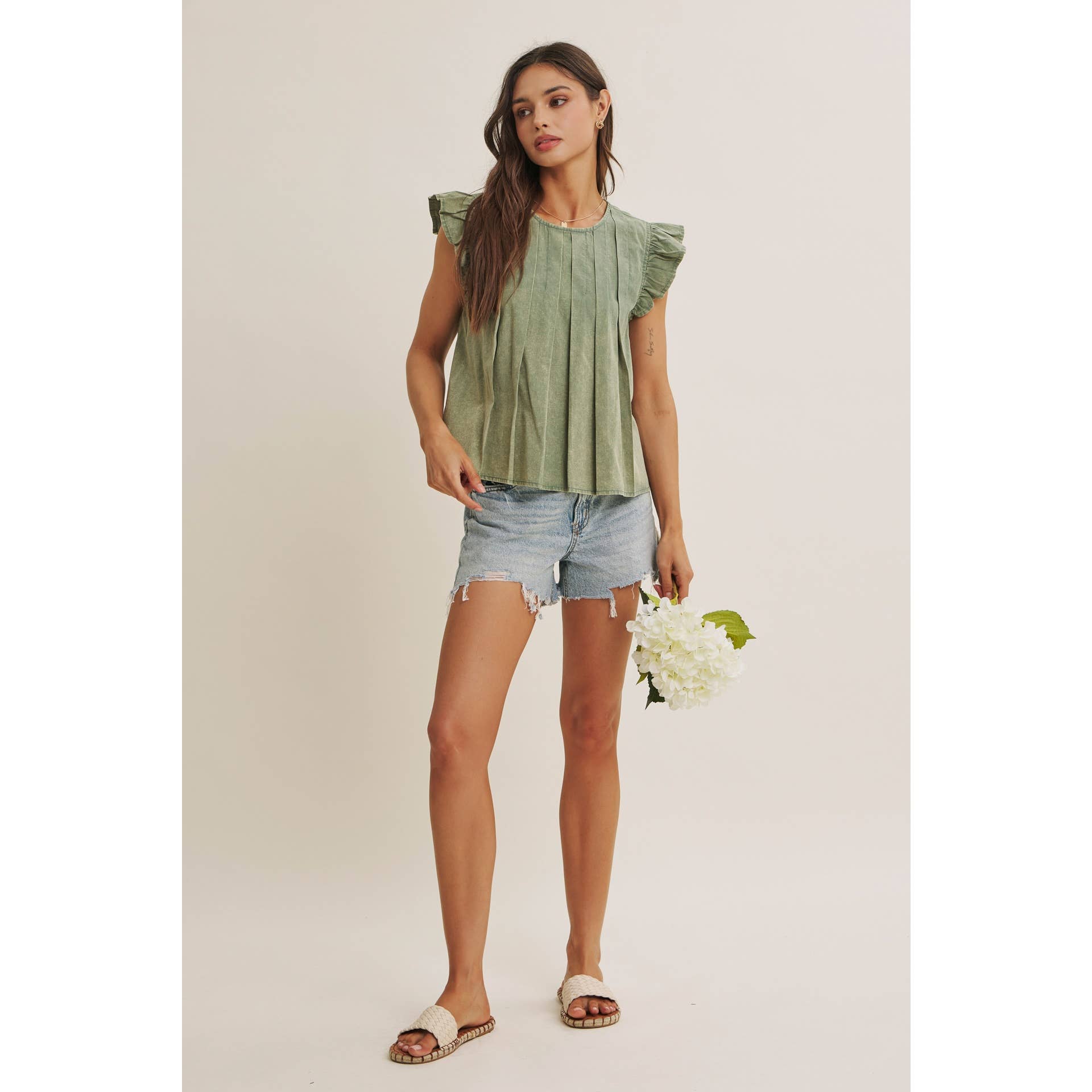 Mineral-washed Pleated Blouse